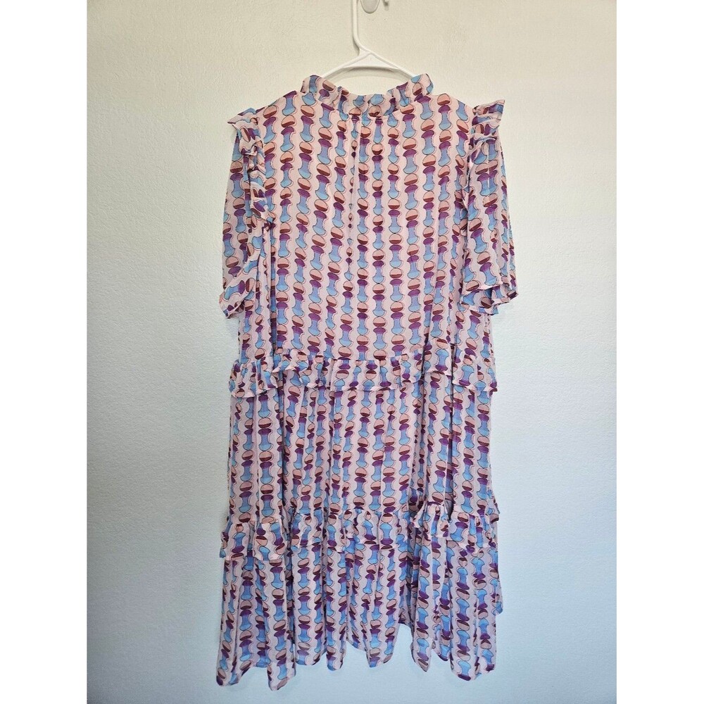 NWT Easel | Geometric Ruffle Tiered Woven Sheer Dress Purple Womens 2X - Picture 8 of 9